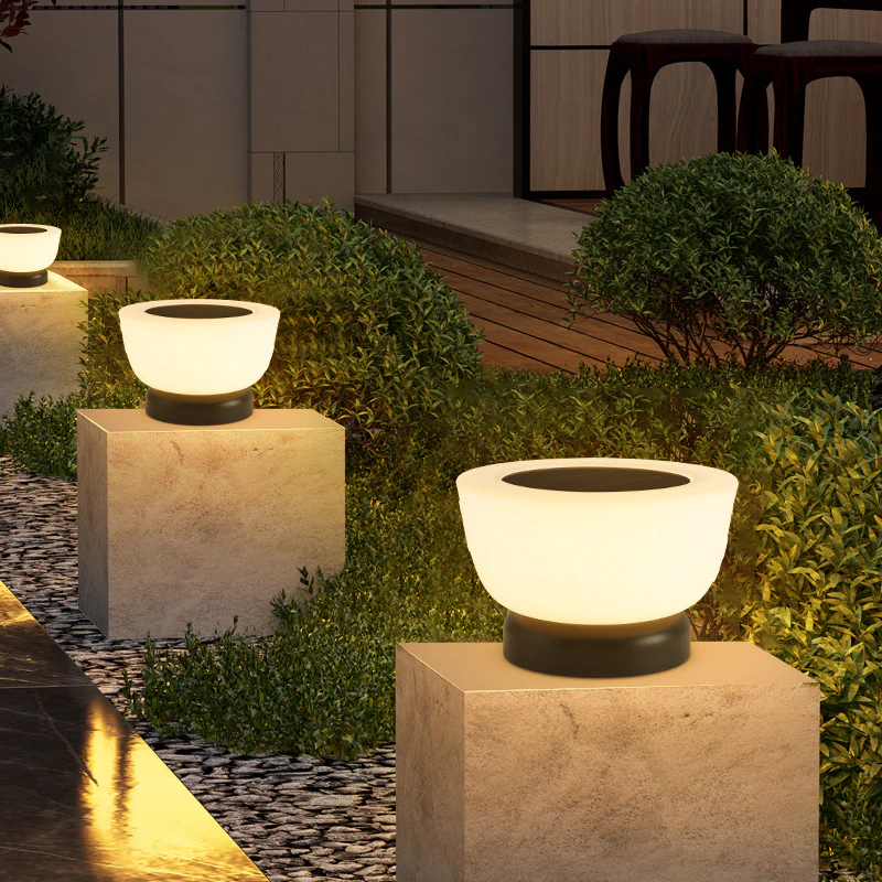 Solar Fence Post Light With Round White Glass Shade - Image 8