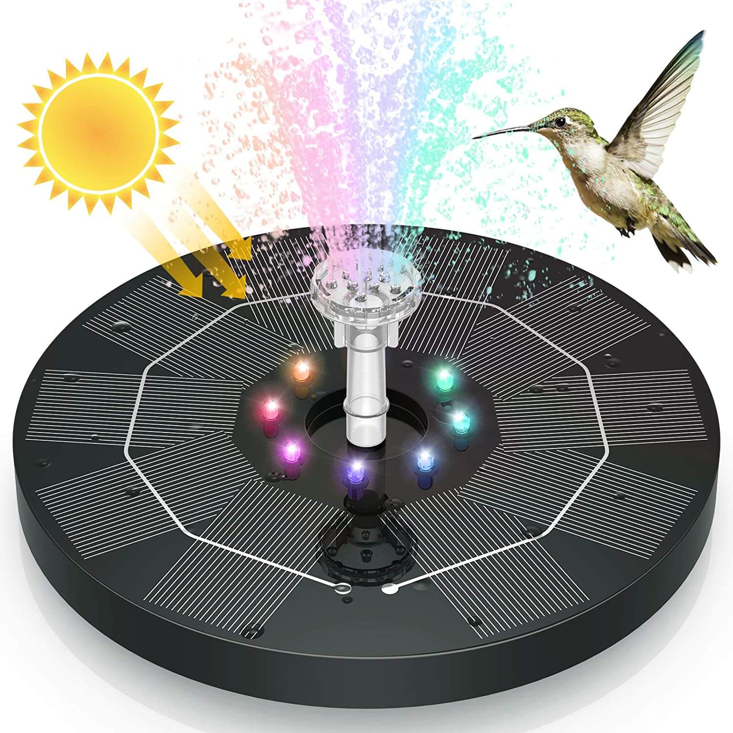 Solar Fountain Pump with LED Lights Outdoor Water Feature - Image 7