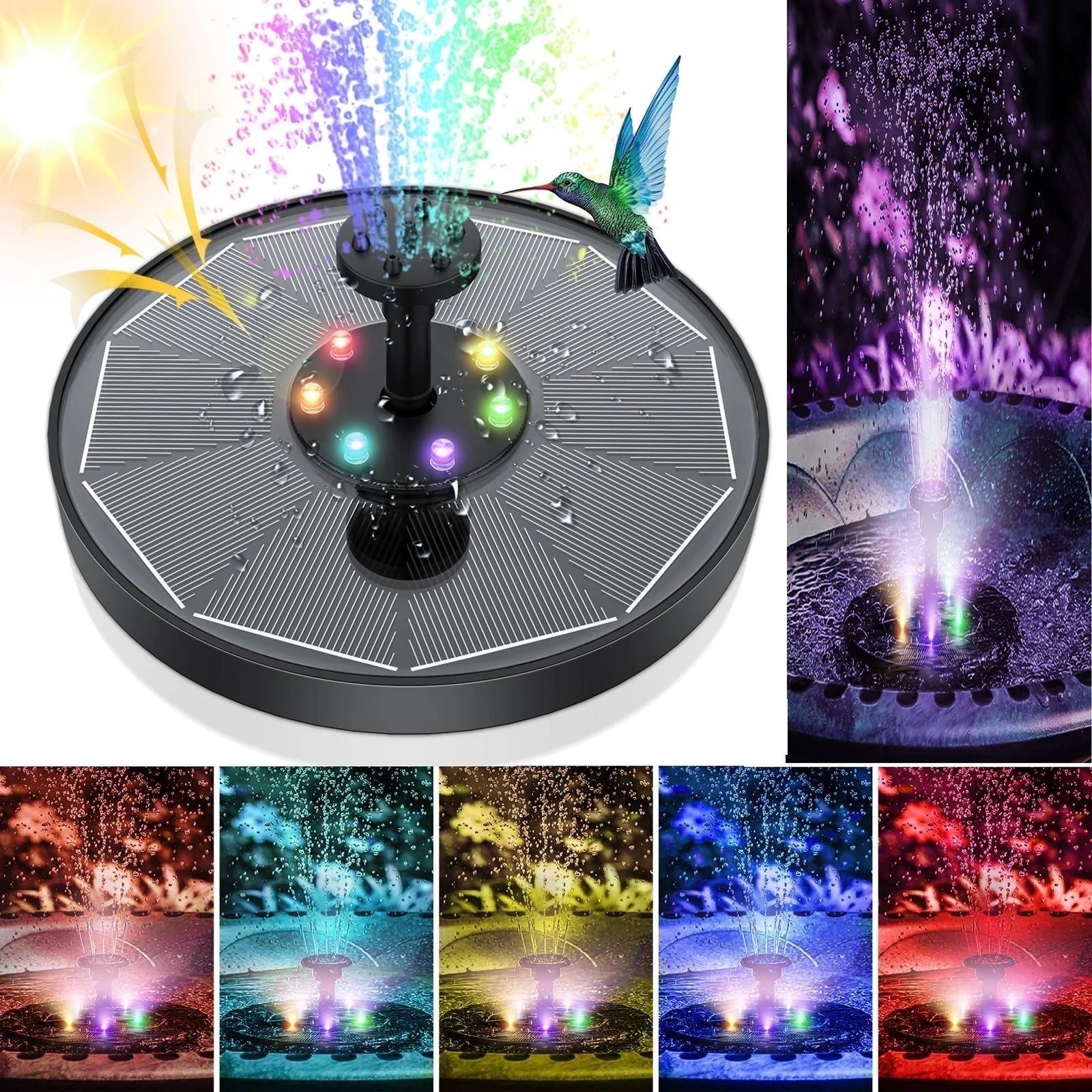 Solar Fountain Pump with LED Lights Outdoor Water Feature - Image 9