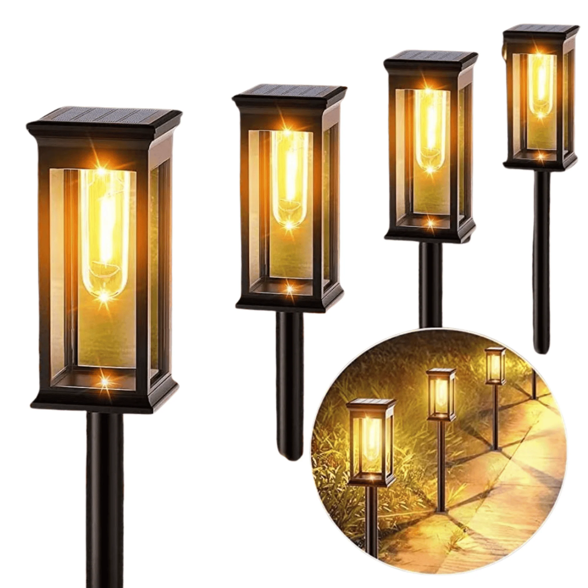 Solar Garden Post Lights with Glass Panels and Metal Frame - Image 3