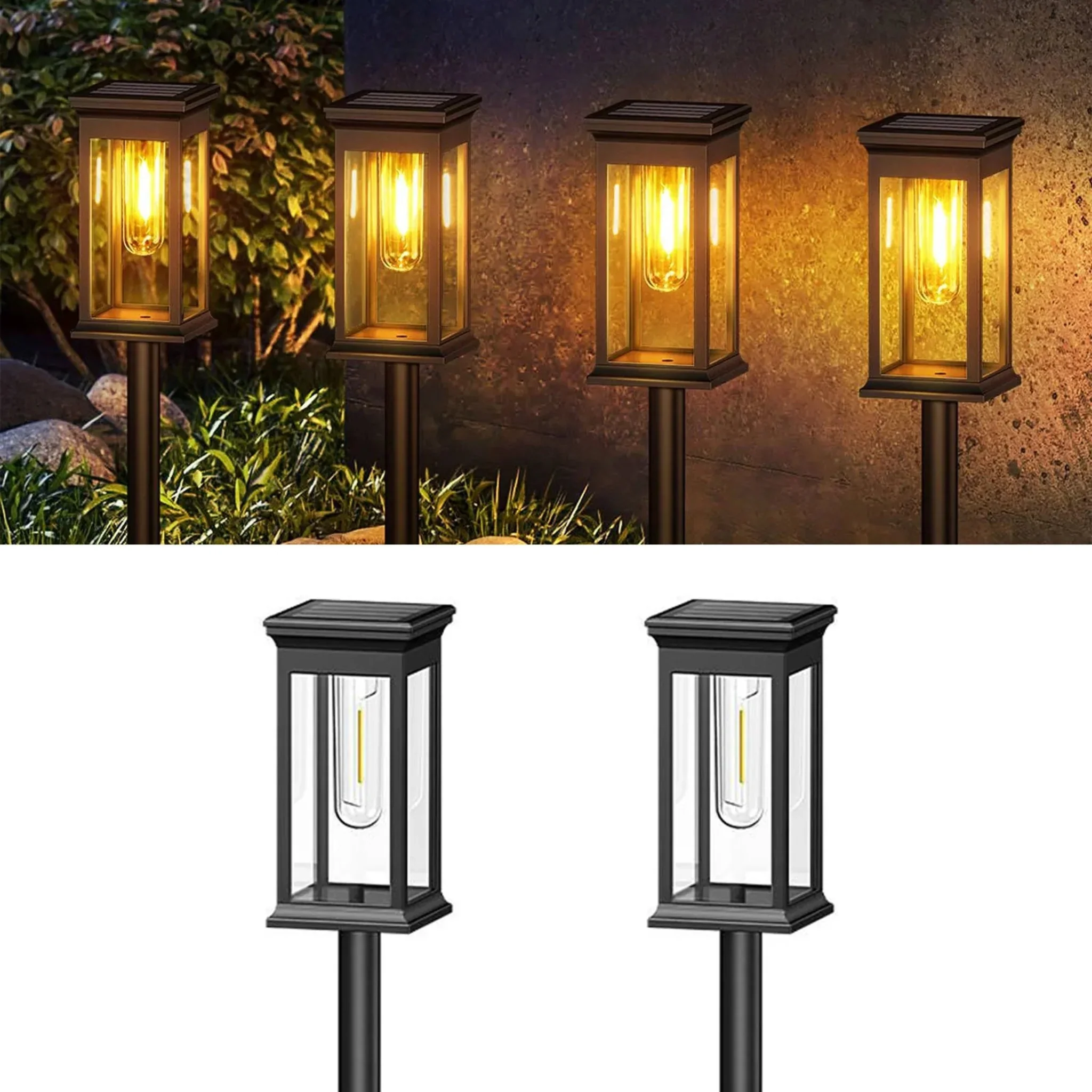 Solar Garden Post Lights with Glass Panels and Metal Frame - Image 4