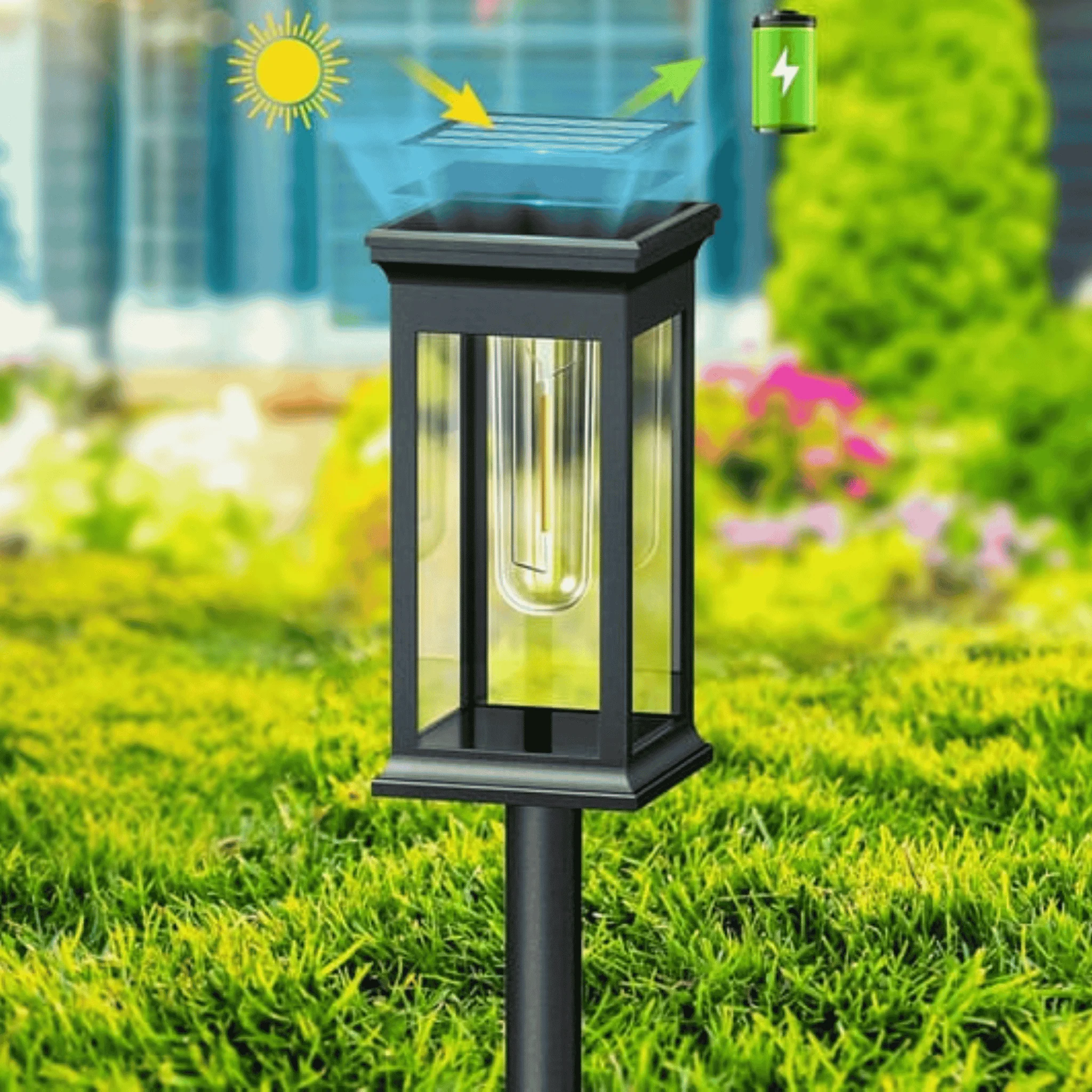 Solar Garden Post Lights with Glass Panels and Metal Frame - Image 7
