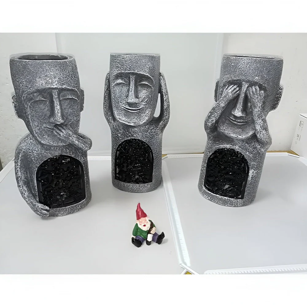 Solar Garden Sculpture Set Stone-Effect Human Figures - Image 2