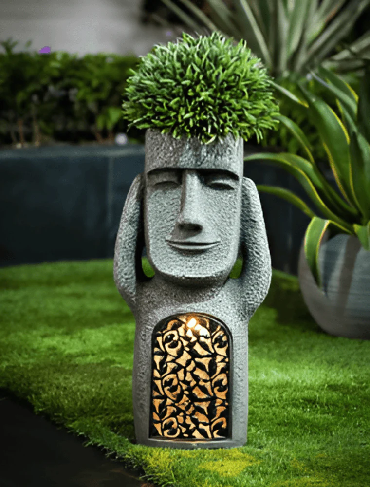 Solar Garden Sculpture Set Stone-Effect Human Figures - Image 5