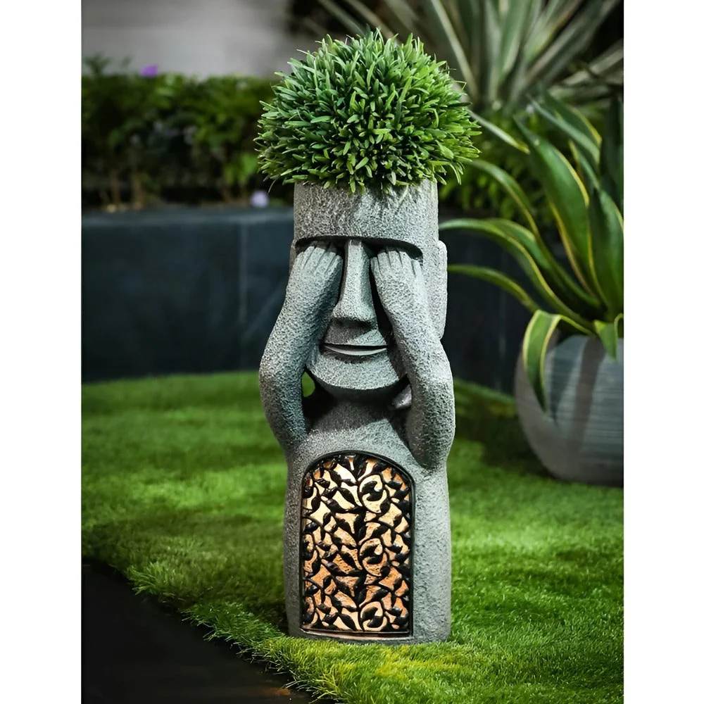 Solar Garden Sculpture Set Stone-Effect Human Figures - Image 6