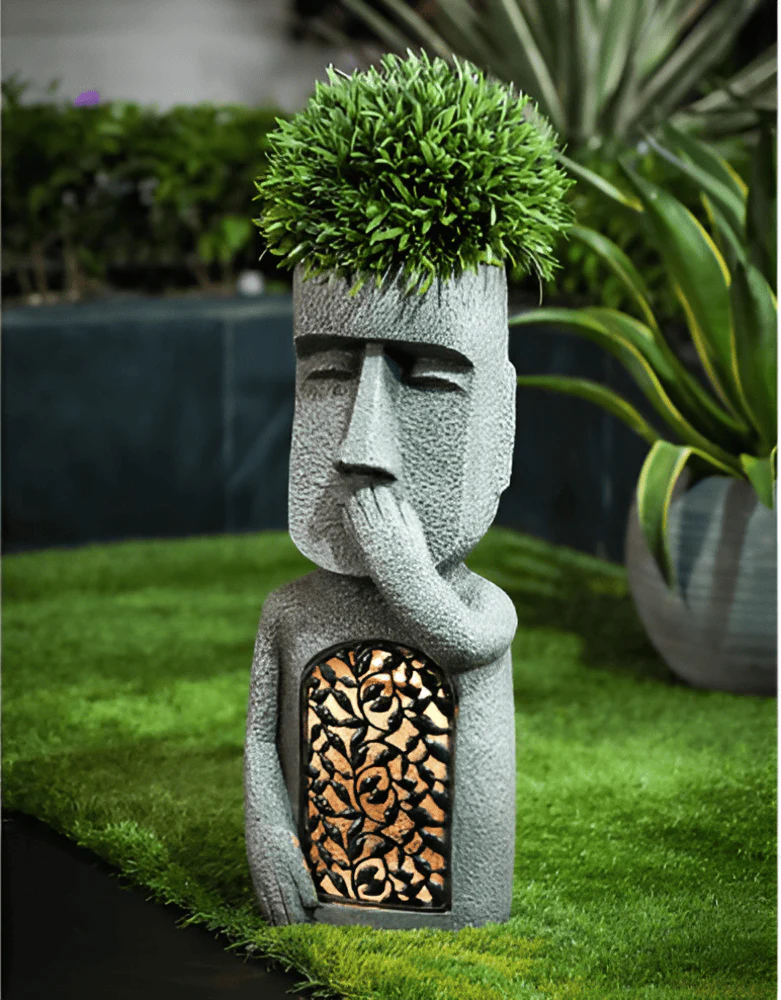 Solar Garden Sculpture Set Stone-Effect Human Figures - Image 7