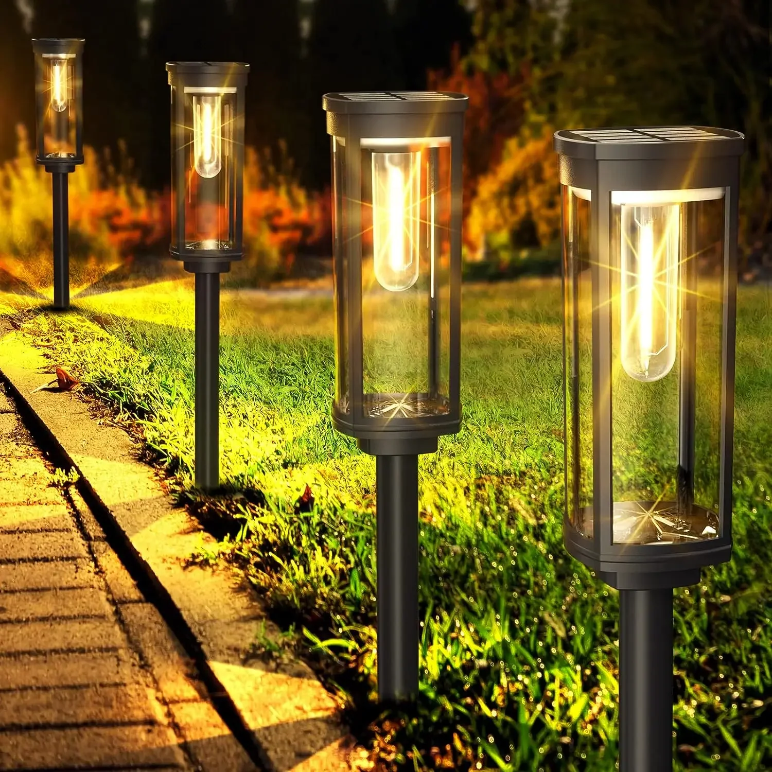 Solar Garden Stake Lantern With Black Post And Clear Glass