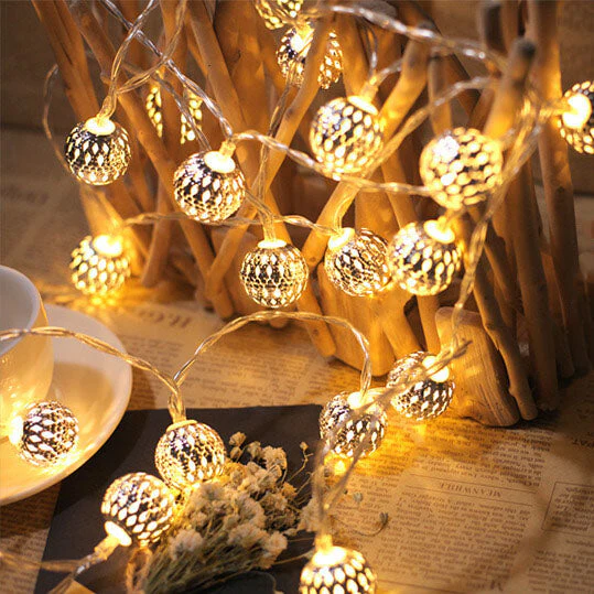 Solar Garden String Lights with Patterned Ball Lanterns - Image 2