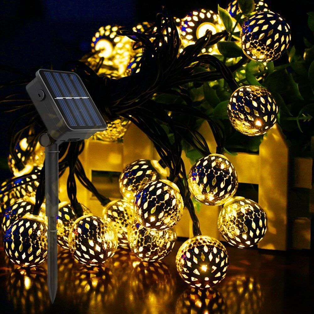 Solar Garden String Lights with Patterned Ball Lanterns - Image 3