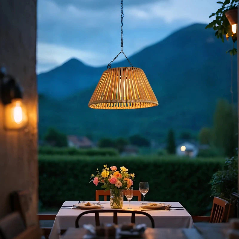 Solar Hanging Garden Lantern With Natural Woven Shade - Image 5