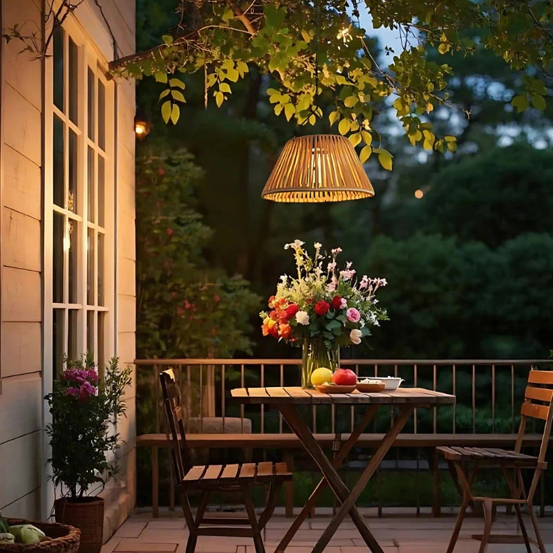 Solar Hanging Garden Lantern With Natural Woven Shade - Image 6