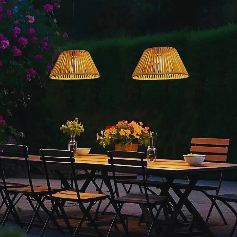 Solar Hanging Garden Lantern With Natural Woven Shade - Image 7