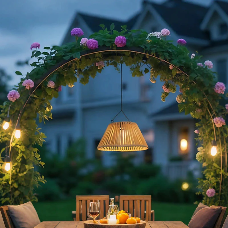 Solar Hanging Garden Lantern With Natural Woven Shade - Image 8