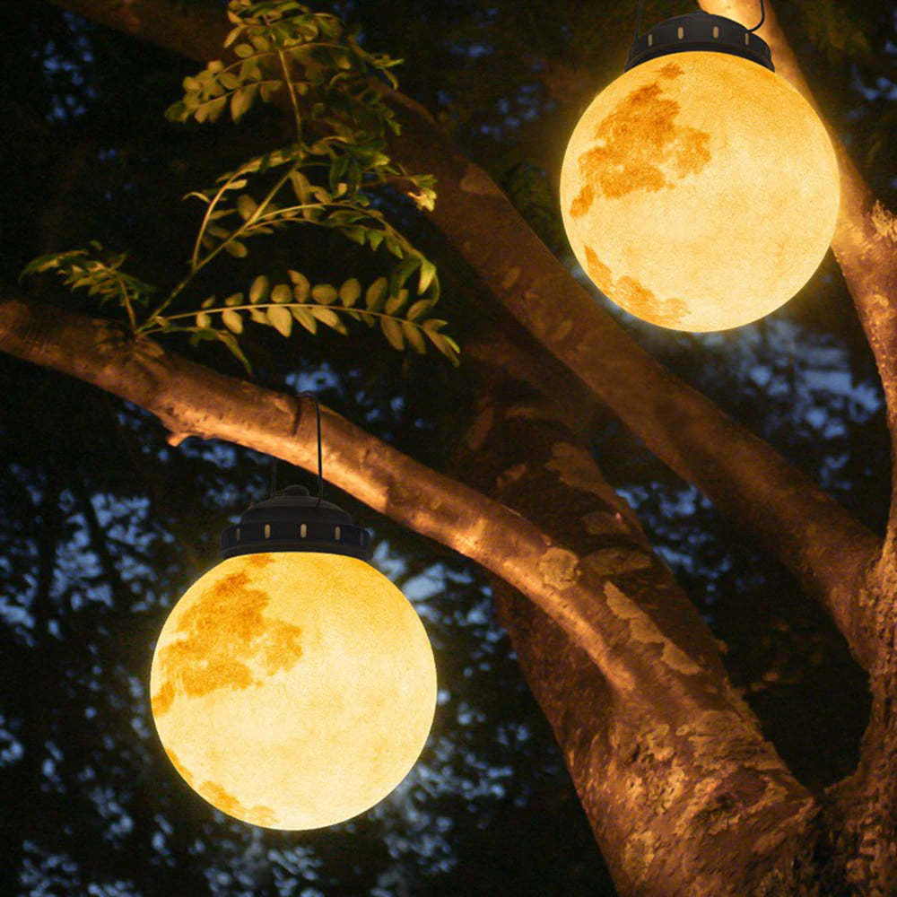 Solar Hanging Garden Light With Round Moon Shape In Gold - Image 3