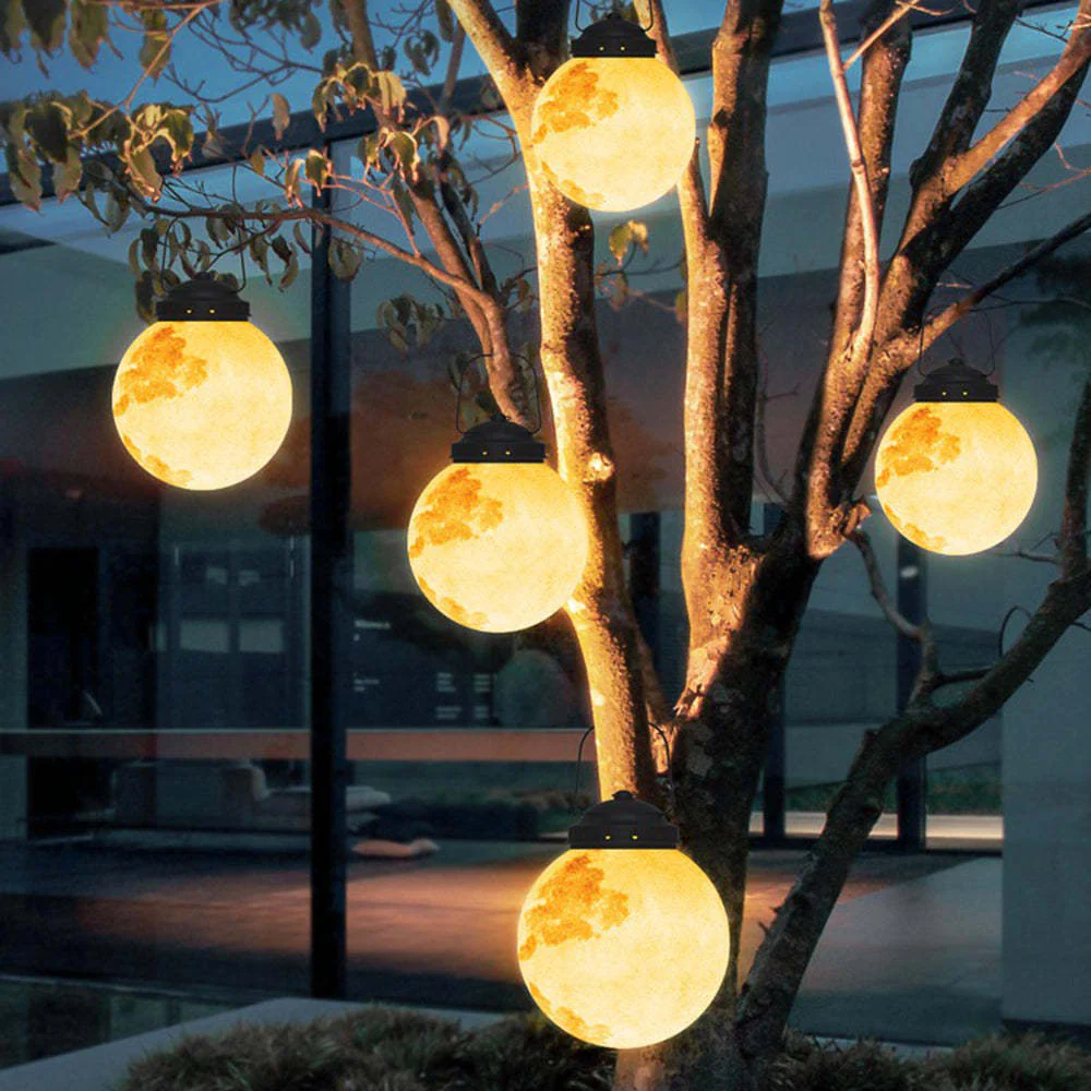 Solar Hanging Garden Light With Round Moon Shape In Gold - Image 5