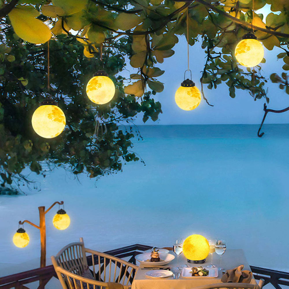 Solar Hanging Garden Light With Round Moon Shape In Gold - Image 6