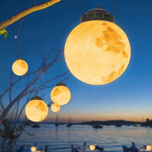 Solar Hanging Garden Light With Round Moon Shape In Gold - Image 7