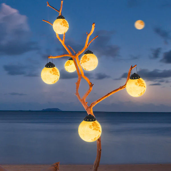 Solar Hanging Garden Light With Round Moon Shape In Gold - Image 8
