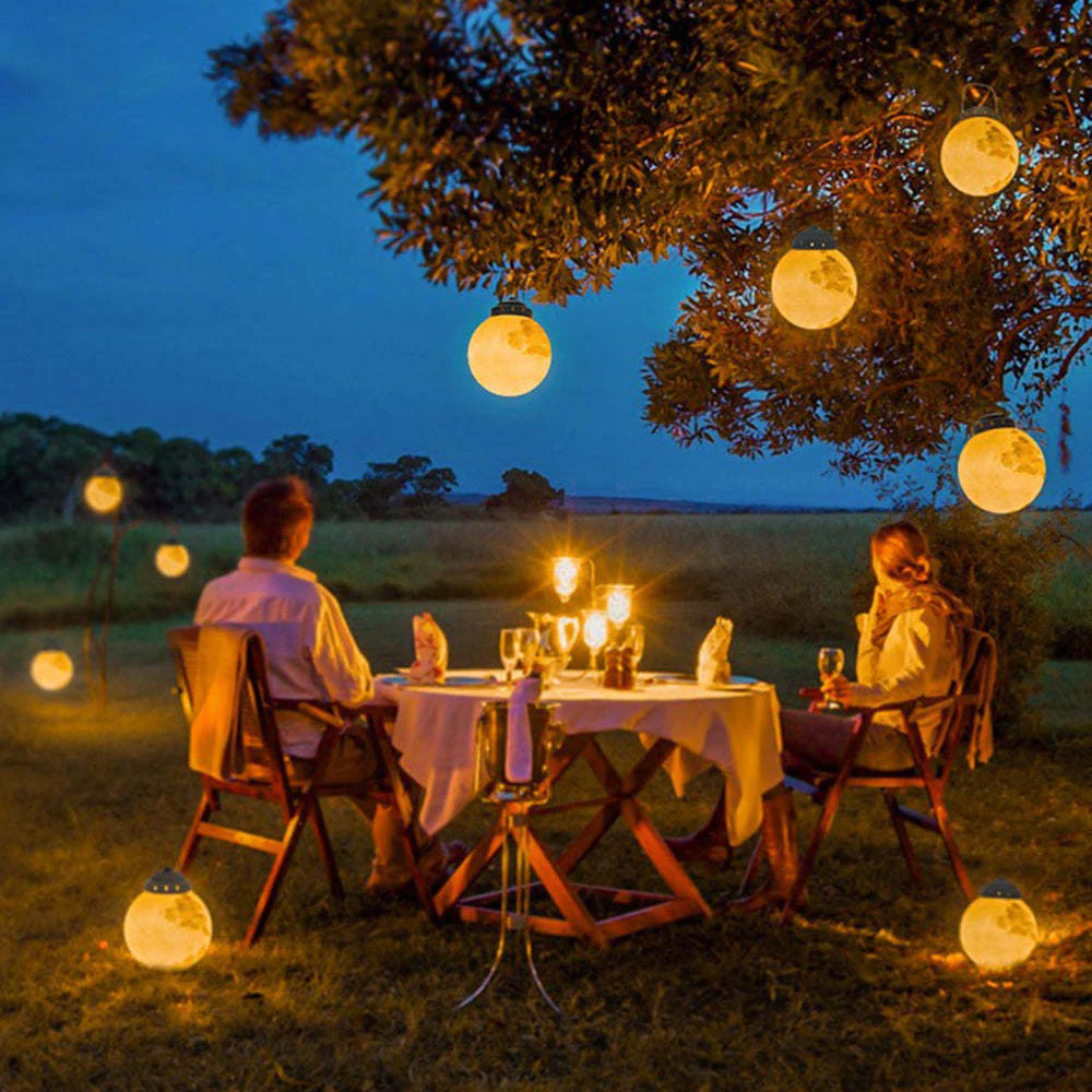 Solar Hanging Garden Light With Round Moon Shape In Gold - Image 9