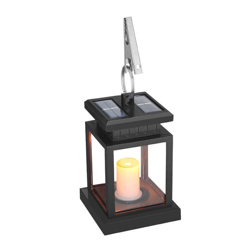 Solar Hanging Lantern with LED Candle and Glass Panels - Image 11