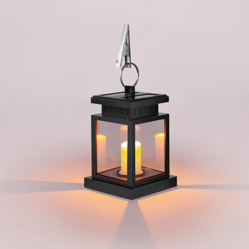 Solar Hanging Lantern with LED Candle and Glass Panels - Image 12