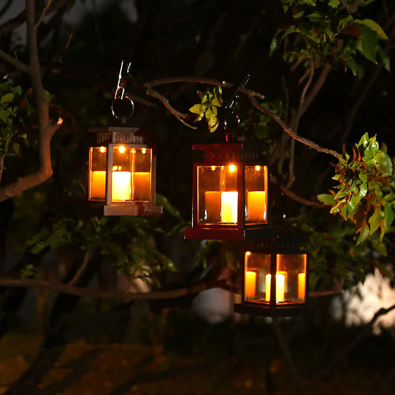 Solar Hanging Lantern with LED Candle and Glass Panels - Image 2