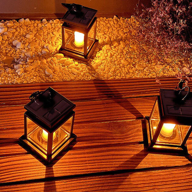 Solar Hanging Lantern with LED Candle and Glass Panels - Image 4