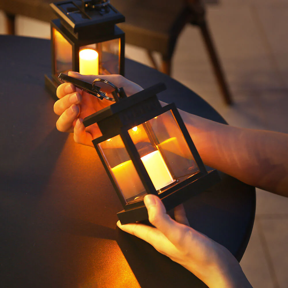 Solar Hanging Lantern with LED Candle and Glass Panels - Image 5