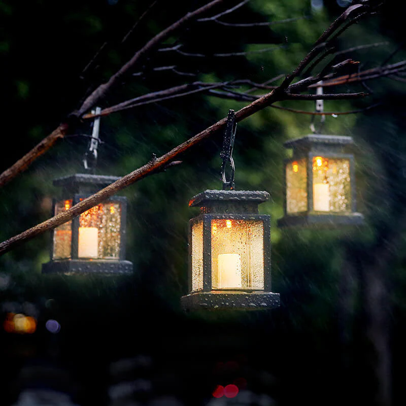 Solar Hanging Lantern with LED Candle and Glass Panels - Image 6