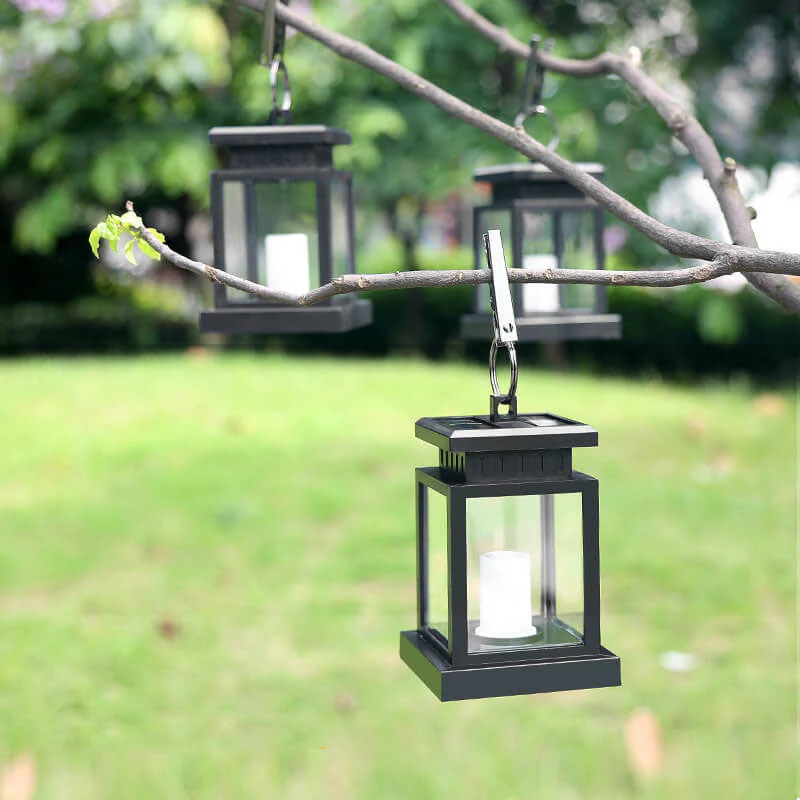 Solar Hanging Lantern with LED Candle and Glass Panels - Image 7