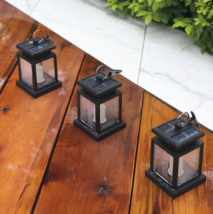 Solar Hanging Lantern with LED Candle and Glass Panels - Image 8