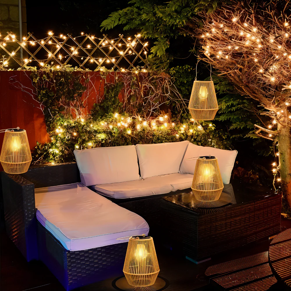 Solar LED Garden Lantern with Woven Frame and Integrated Light - Image 2