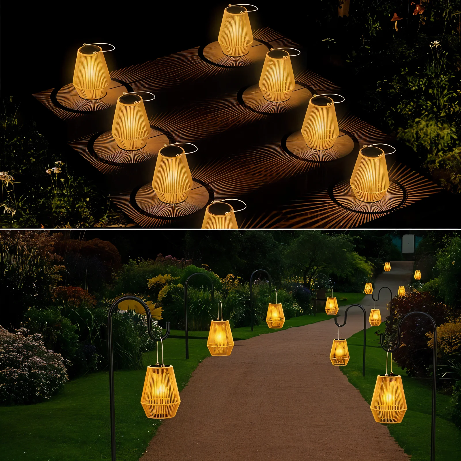 Solar LED Garden Lantern with Woven Frame and Integrated Light - Image 4