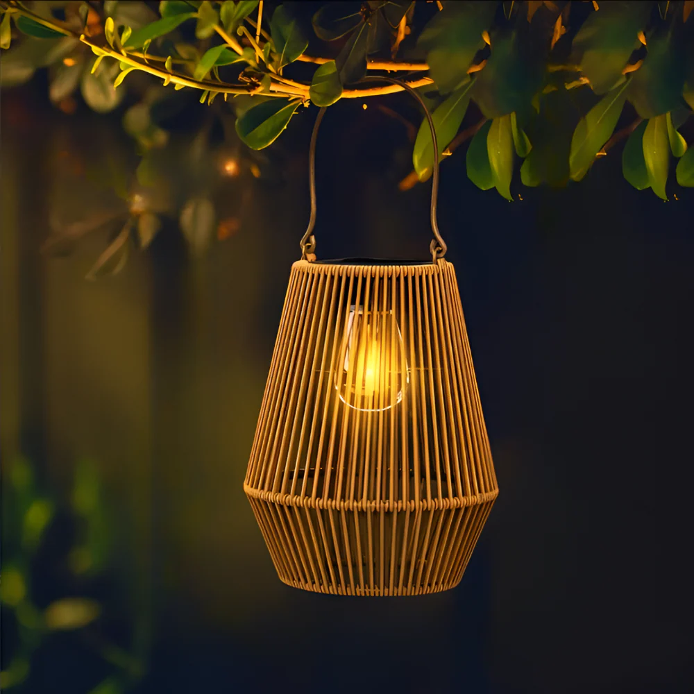 Solar LED Garden Lantern with Woven Frame and Integrated Light - Image 5