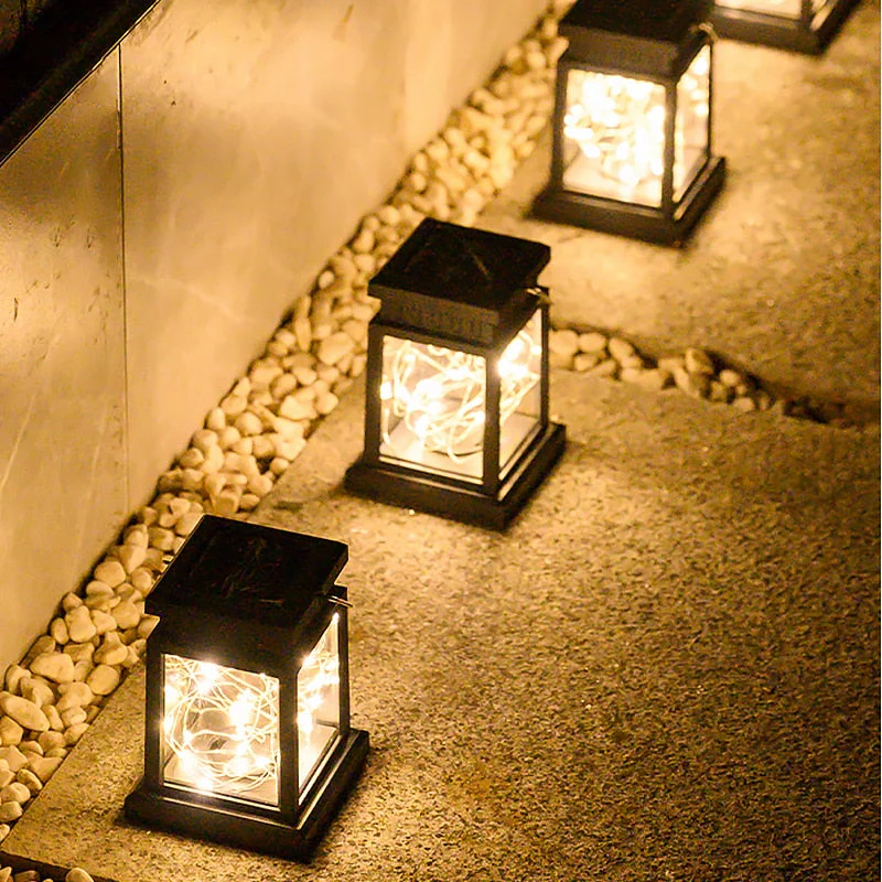 Solar LED Lantern Outdoor Garden Light with Glass Panels - Image 2