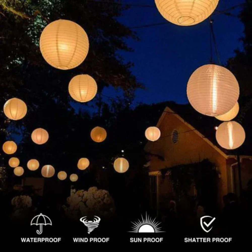Solar Outdoor Hanging Light Round White Lantern With Light Sensor - Image 5