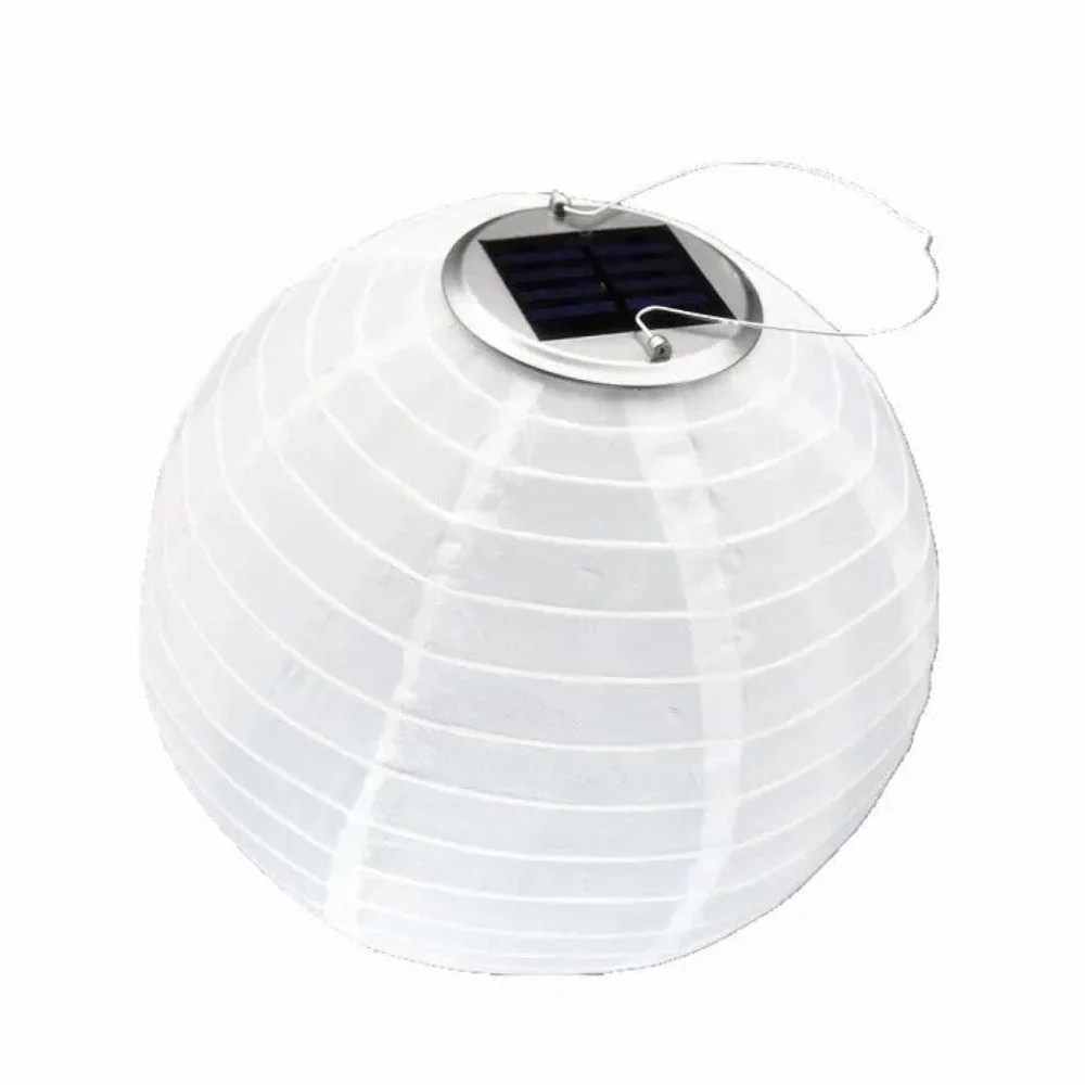 Solar Outdoor Hanging Light Round White Lantern With Light Sensor - Image 6