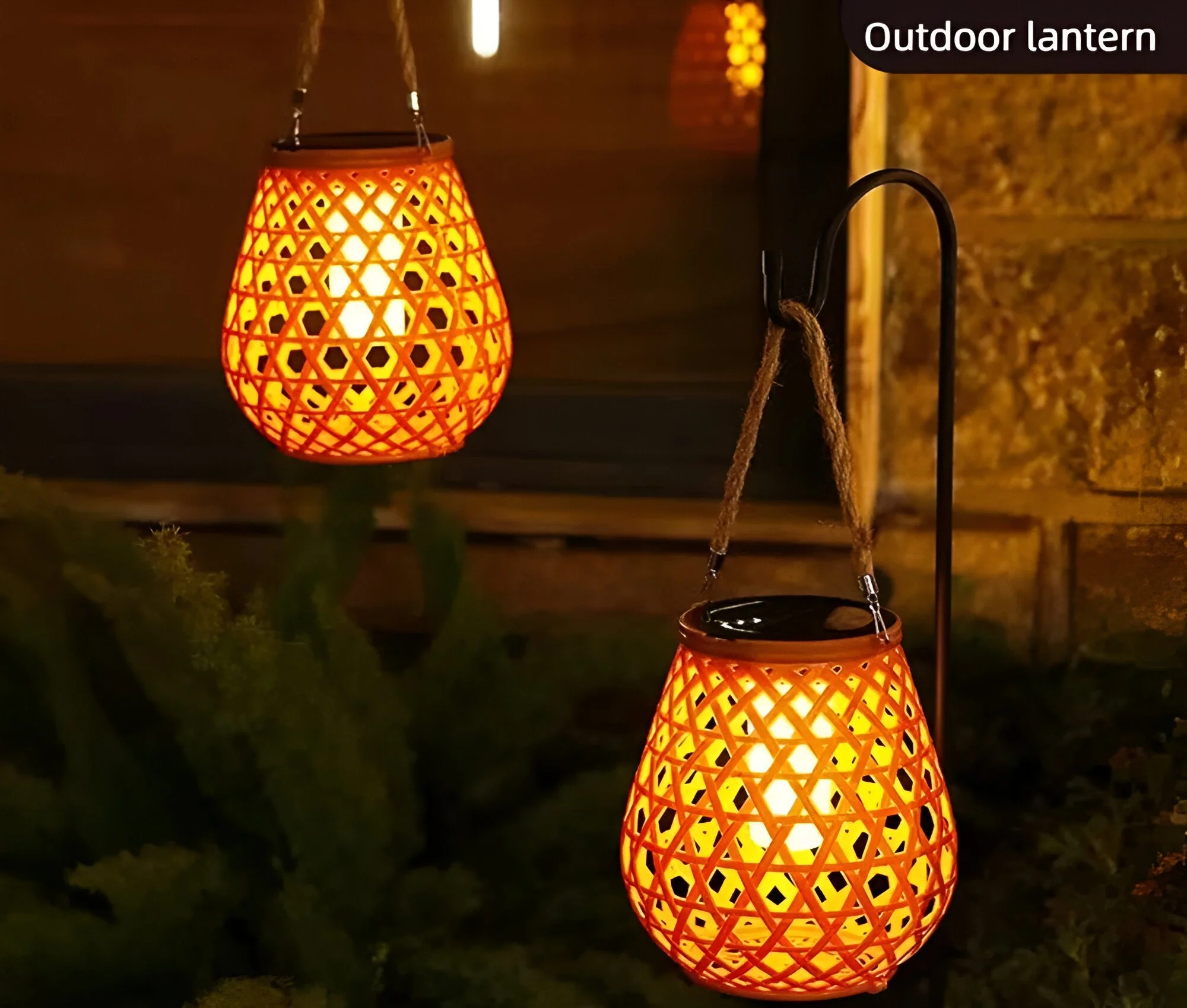 Solar Outdoor Lantern Light with Woven Pattern Shade - Image 10