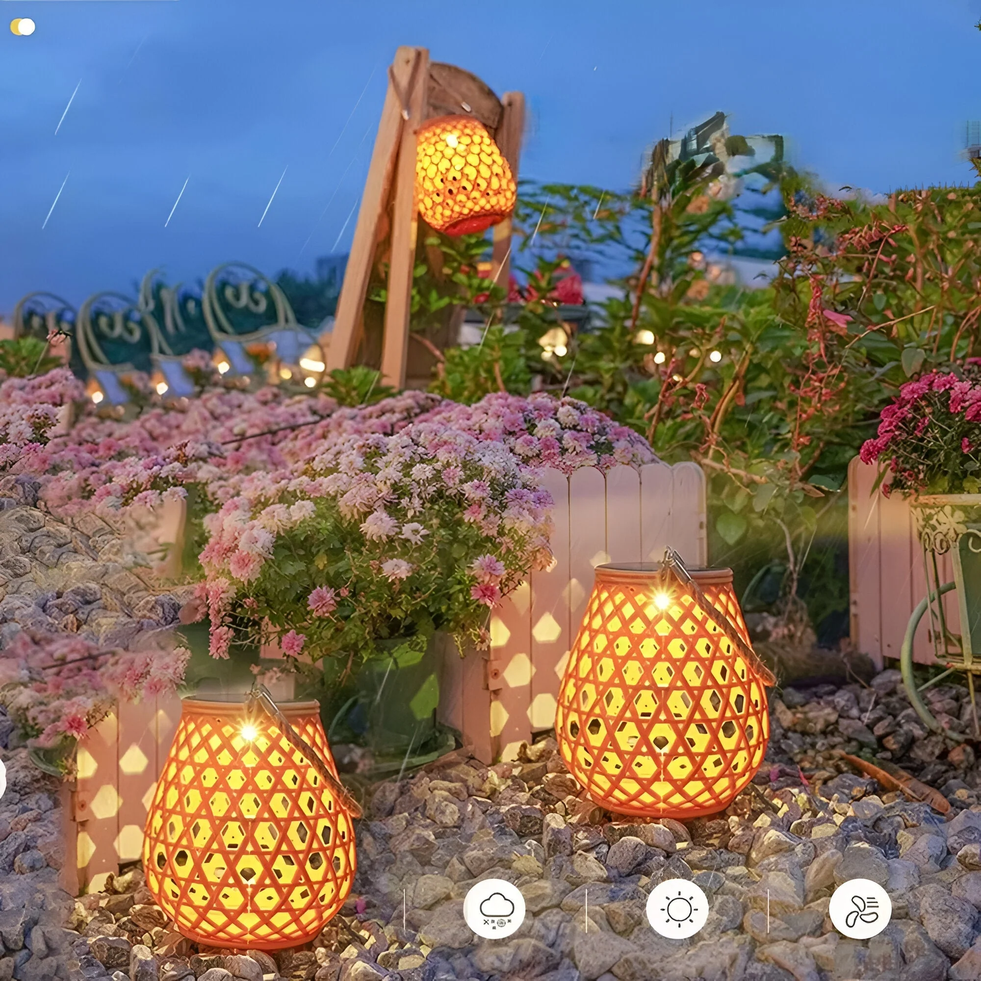 Solar Outdoor Lantern Light with Woven Pattern Shade - Image 11