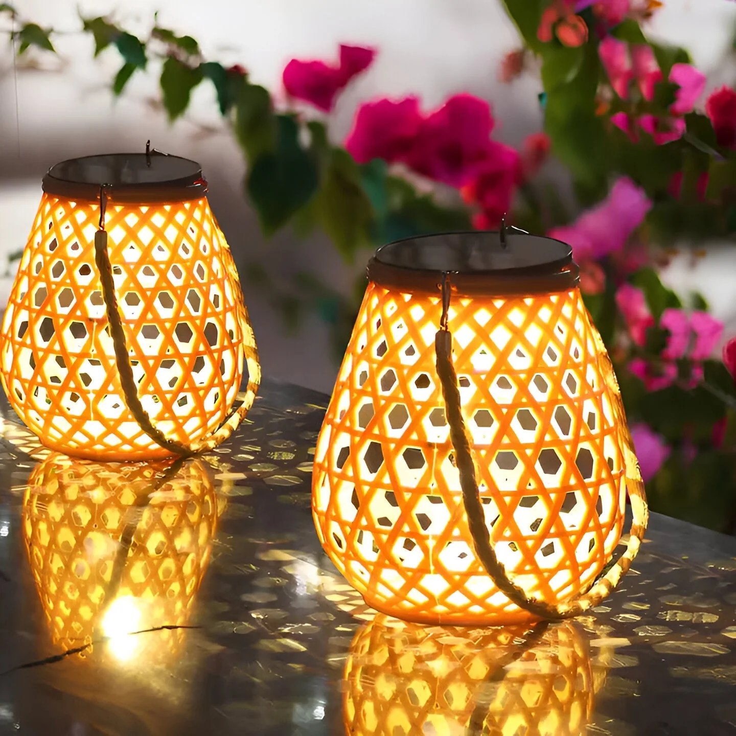 Solar Outdoor Lantern Light with Woven Pattern Shade - Image 13