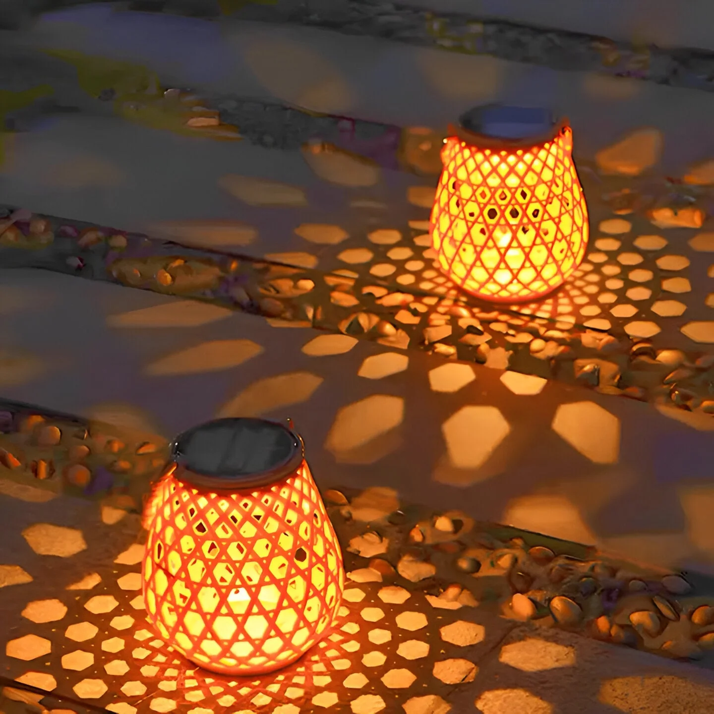 Solar Outdoor Lantern Light with Woven Pattern Shade - Image 3