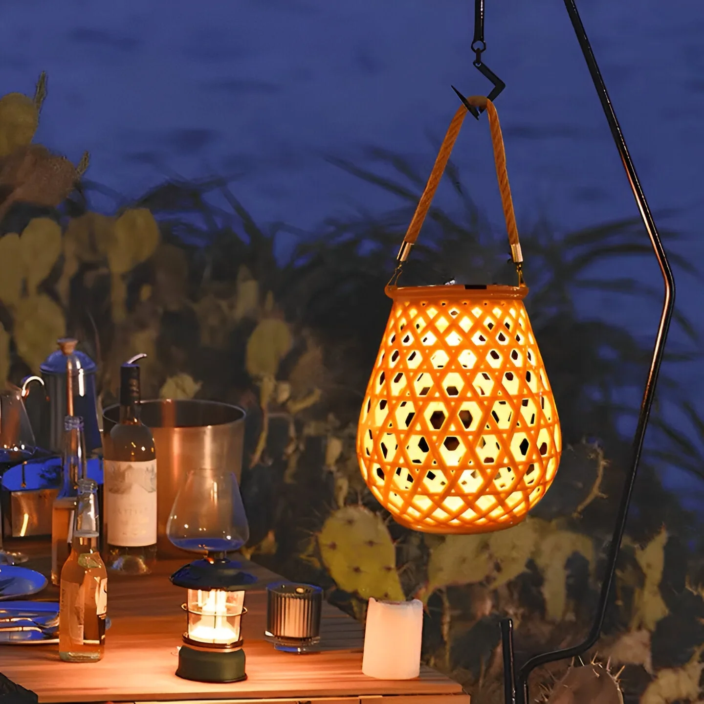 Solar Outdoor Lantern Light with Woven Pattern Shade - Image 4