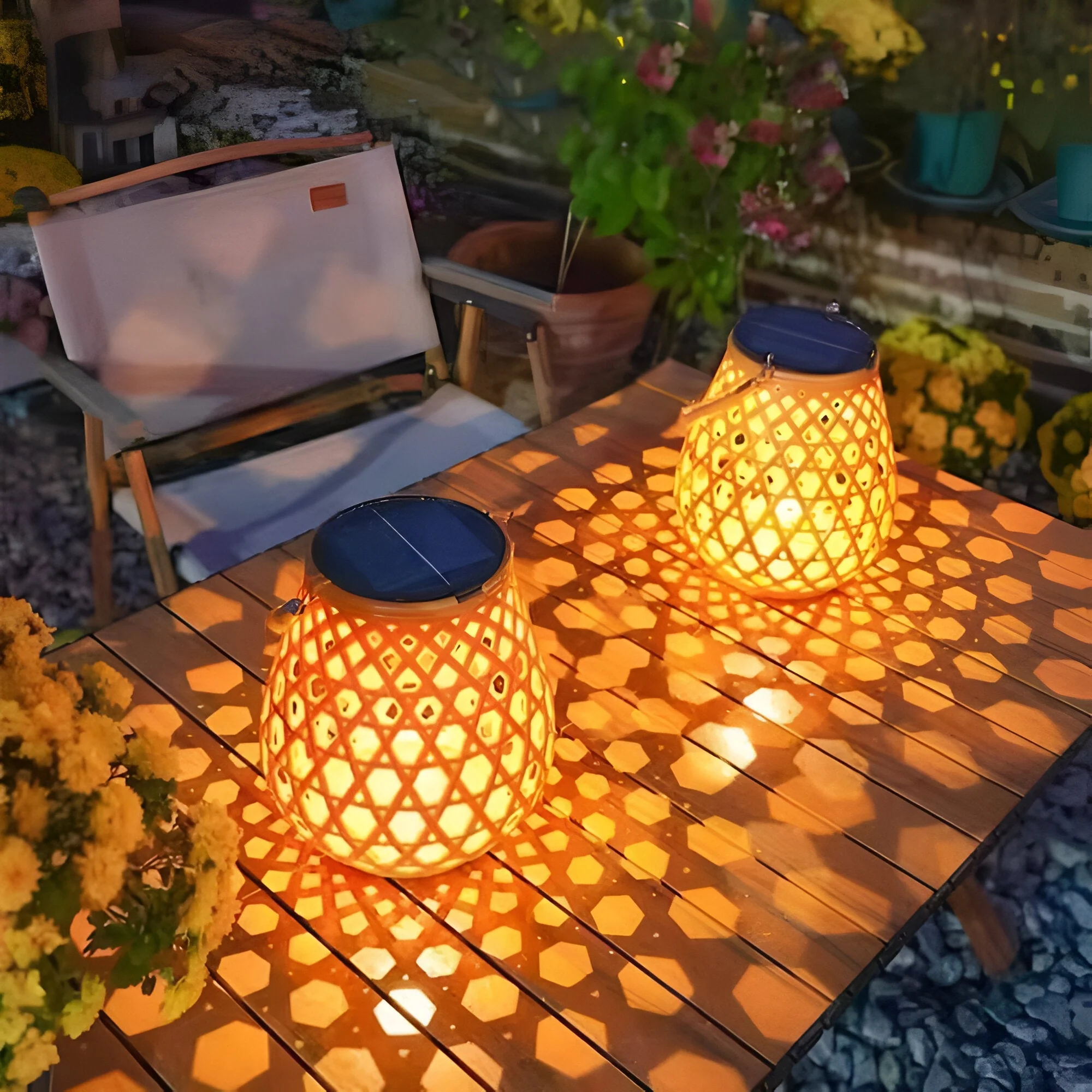 Solar Outdoor Lantern Light with Woven Pattern Shade - Image 5