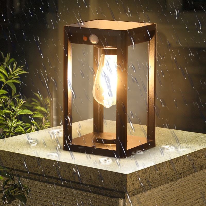 Solar Outdoor Pillar Light Black Aluminium With Motion Sensor - Image 2