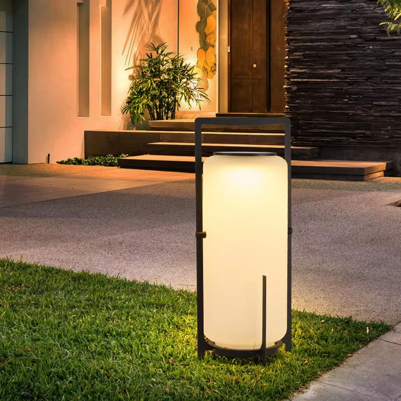 Solar Outdoor Standing Lantern White Cylindrical Design - Image 2
