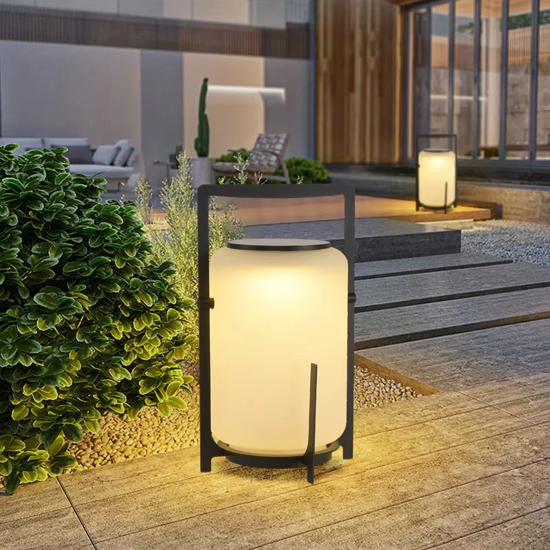 Solar Outdoor Standing Lantern White Cylindrical Design - Image 3