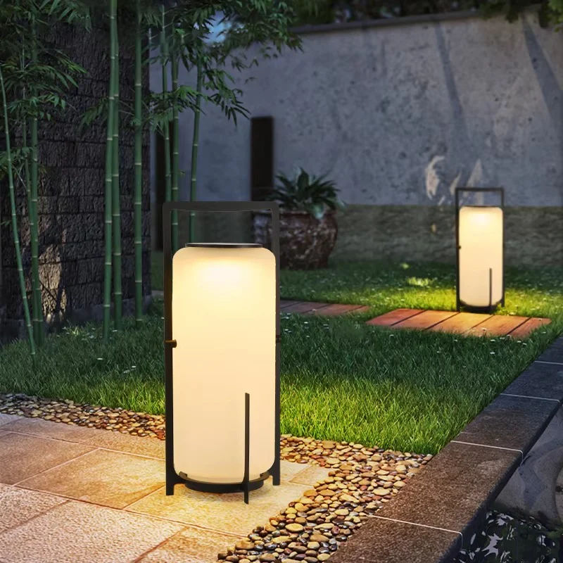 Solar Outdoor Standing Lantern White Cylindrical Design - Image 4