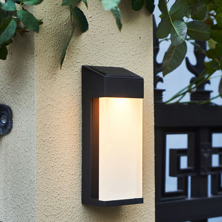 Solar Outdoor Wall Lamp Black Metal Rectangular Glass Shade - Image 13