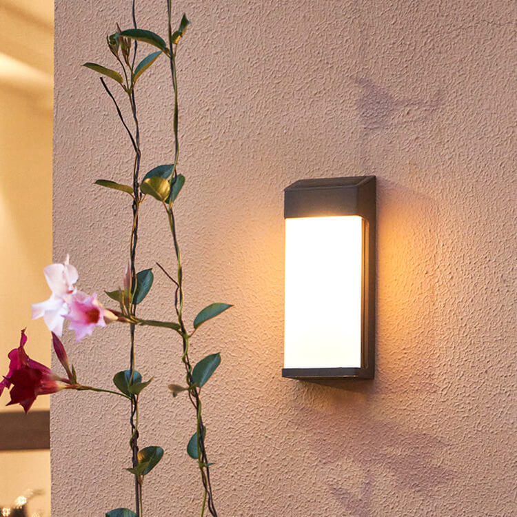 Solar Outdoor Wall Lamp Black Metal Rectangular Glass Shade - Image 14
