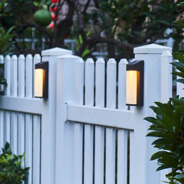 Solar Outdoor Wall Lamp Black Metal Rectangular Glass Shade - Image 3